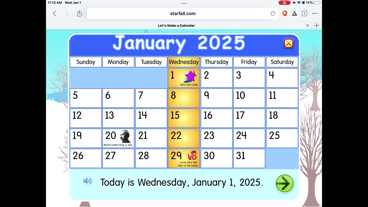 Starfall Daily Calendar - January 1, 2025 (New Year&rsquo;s Day) (First Day of January) (First Day of 202&hellip;
