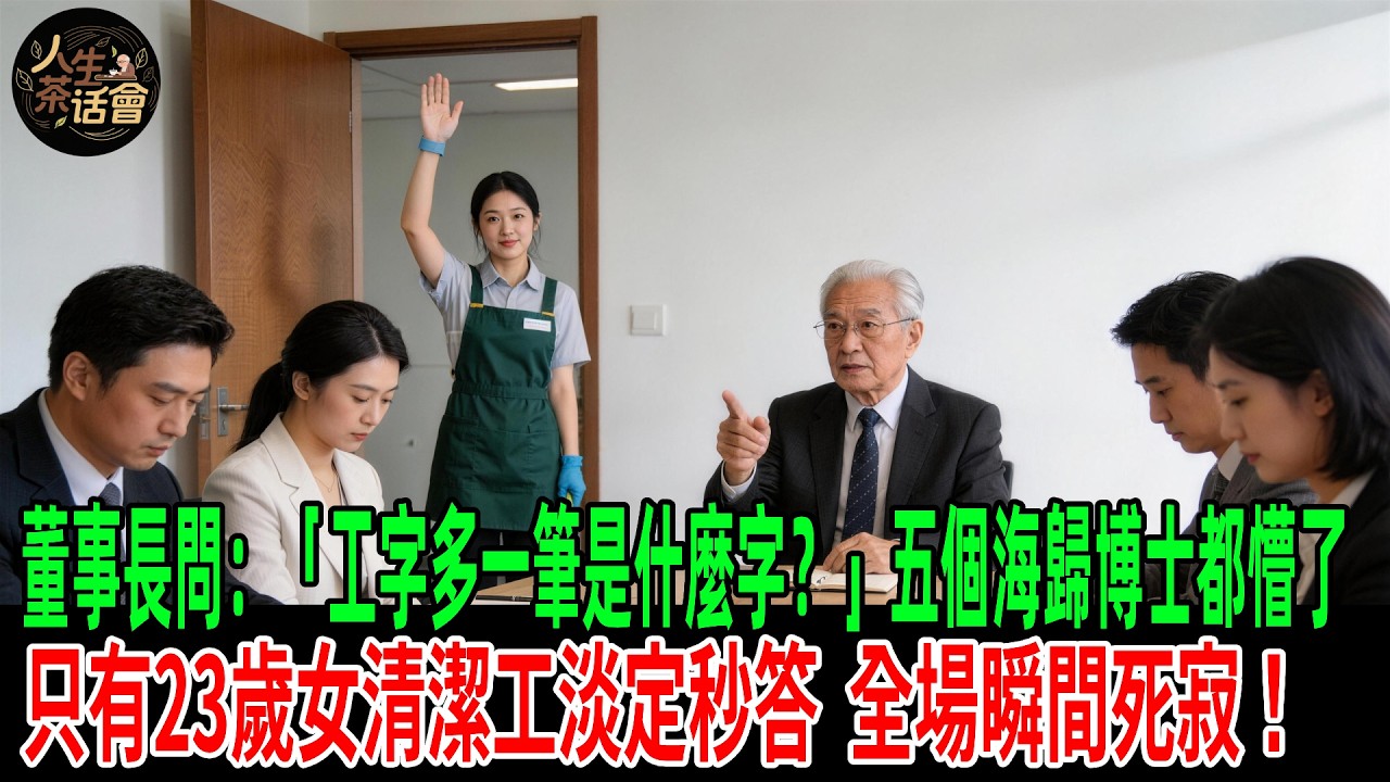 董事長問：「工字多一筆是什麼字？」五個海歸博士都懵了，只有23歲女清潔工淡定秒答，全場瞬間死寂！【人生茶話會】#情感故事 #老年生活 #人生感悟 #情感共鸣 #感人壹幕 #故事分享 #故事#原創