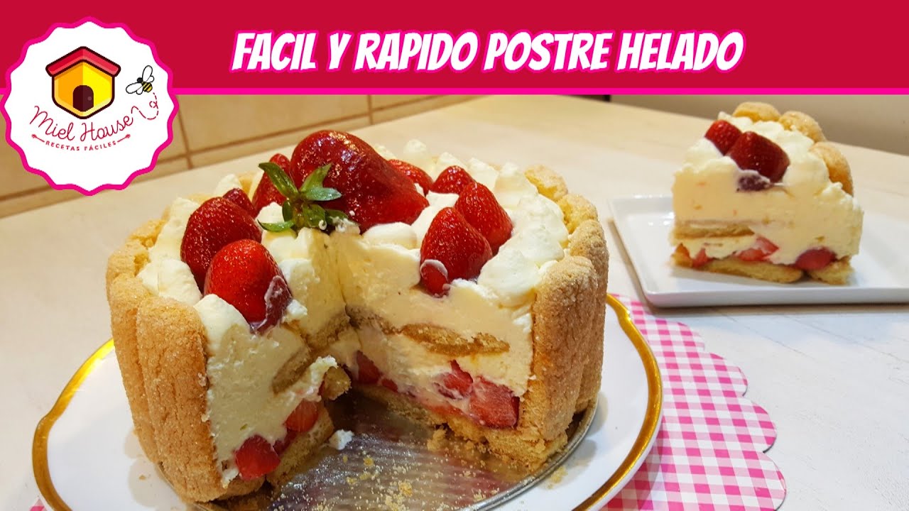 POSTRE  HELADO de frutillas f&aacute;cil y r&aacute;pido SIN HORNO
