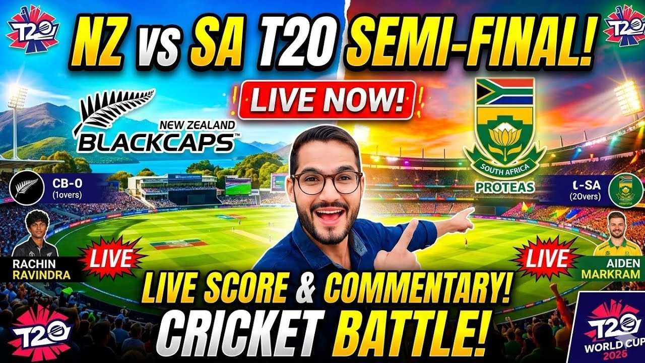 LIVE: NZ vs SA T20 World Cup Semifinal 2026 | South Africa vs New Zealand Live Score & Commentary