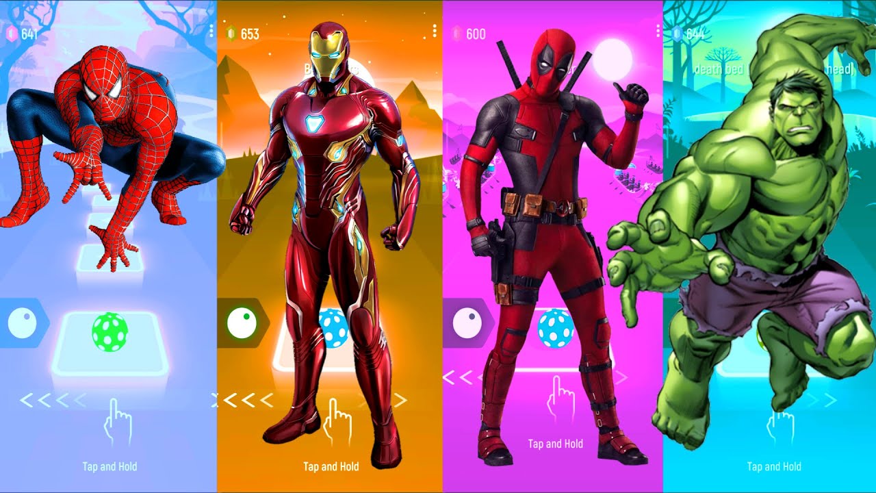 Spiderman 🆚 Iron Man 🆚 DeadPool 🆚 Hulk | Marvel Heroes | Tiles Hop Fun Ball