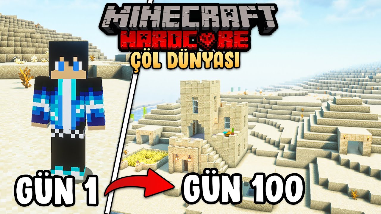 Minecraft Hardcore'da SADECE ÇÖLDE 100 Gün Hayatta Kaldım!