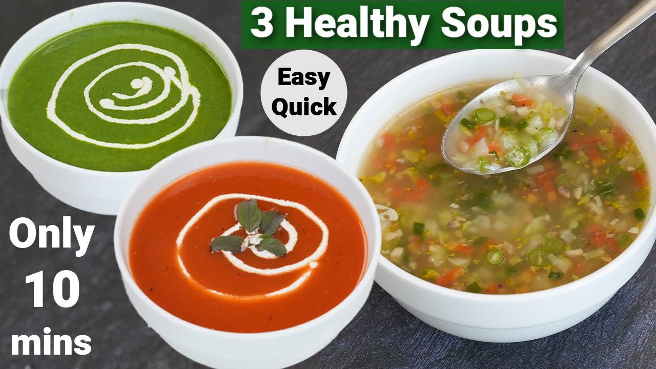 3 हेल्दी सूप सर्दियों के लिए आसान तरीके से | Mix Veg Soup | Palak Soup | Tomato Soup | Kabitaskitcen