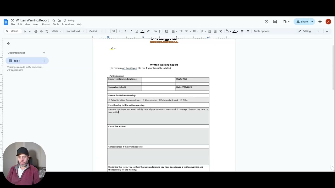 Incident  Written Warning Report