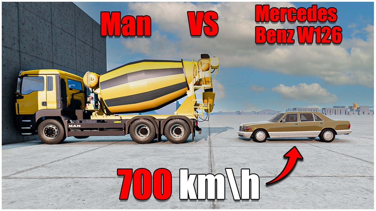 Mercedes Benz W126 VS Man 700 km\h (41)| beamng drive crashes