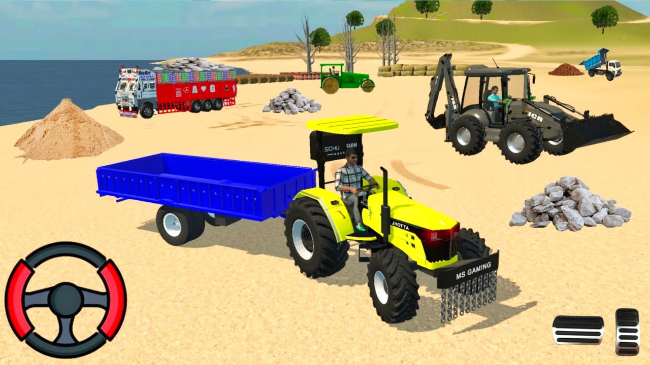 🛑 JCB END 🚜 JHOTTA 🤪 TRACTOR TROLLEY UNLOADING STONE 🪨🏗️ FROM TATA TRUCK ROAD ROLLER 🎢 3D GAM 