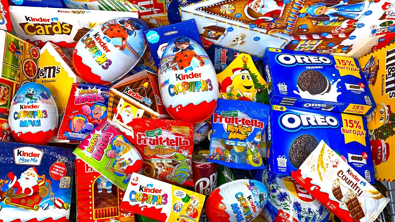 A Lot of Candy Chocolate Kinder Maxi, M&M's, Oreo, Haribo, Cola /ASMR Shopping 2024 Satisfying video