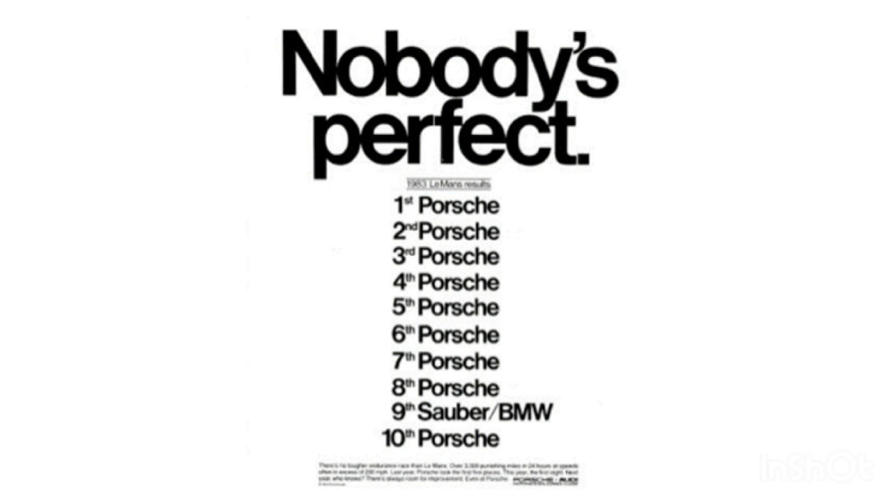 1980s 'Nobody&rsquo;s Perfect' Porsche Le Mans Print Ad
