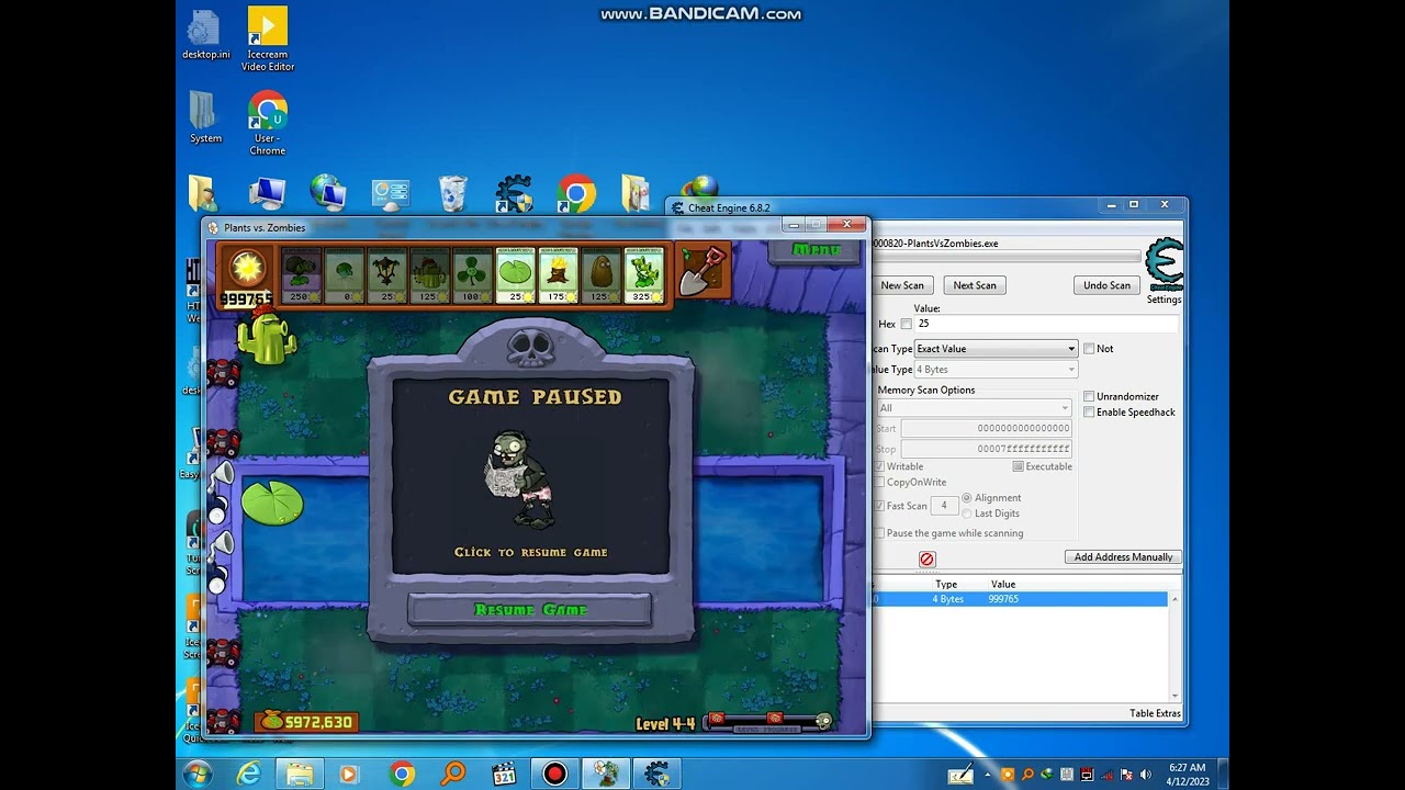 Plants vs. Zombies Game Hack Using Cheat Engine in Windows 7