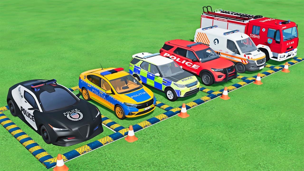 POLICE COLORFULL - TRANSPORTING POLICE CARS, AMBULANCE VEHICLES, FIRE TRUCK WITH TRUCK - FS22 #716