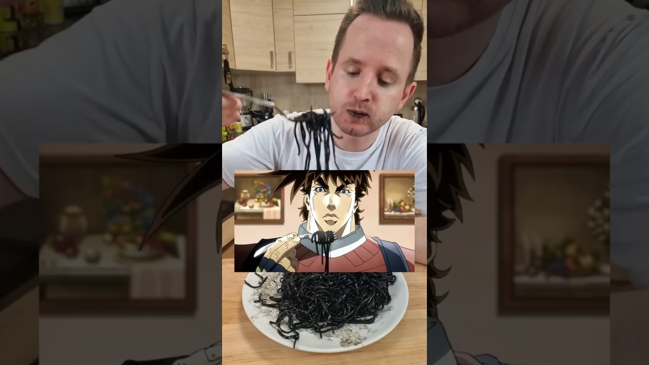 Homemade Squid Ink Pasta from JoJo's Bizarre Adventure! 🐙🍝 #jojos #pasta #anime #shorts