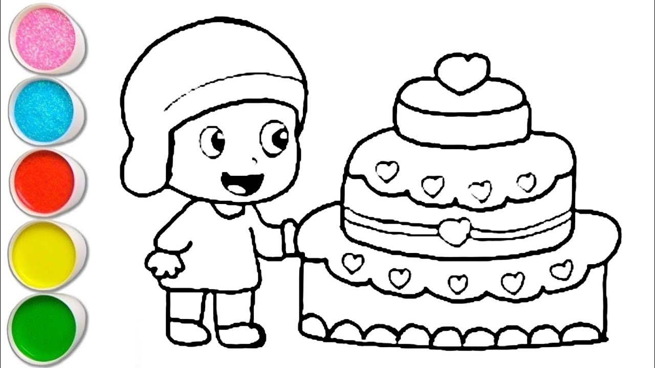 Cute Pocoyo with Cake Drawing, Painting and Coloring For Kids and Toddlers_Easy Art
