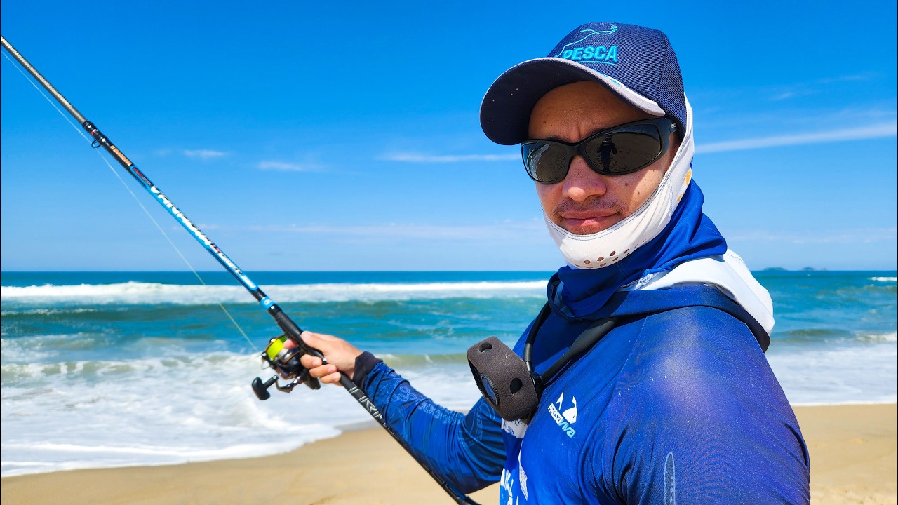 PESCANDO na beira em uma PRAIA TOTALMENTE DESERTA no norte de SC!