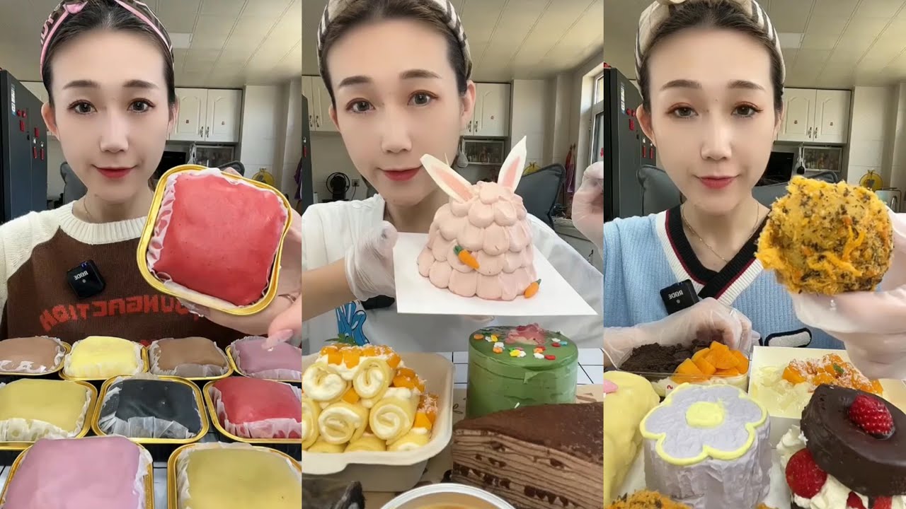 ASMR 🧁 Mini Cake,Crepe Cake,Roll Cake, Colorful Cream Cake | Soft & Satisfying Eating Sounds #asmr