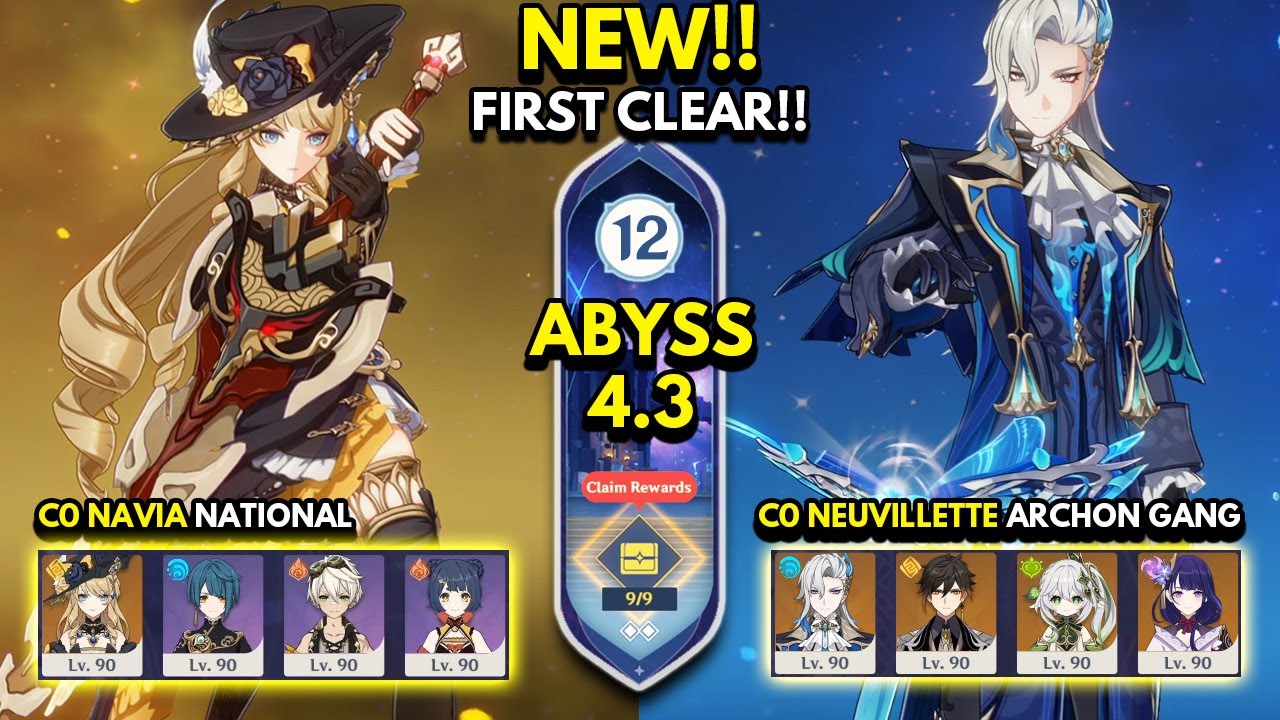 NEW Spiral Abyss 4.3 Floor 12 (9 Stars) C0 NAVIA & C0 NEUVILLETTE - FIRST CLEAR!! Genshin Impact 4.3
