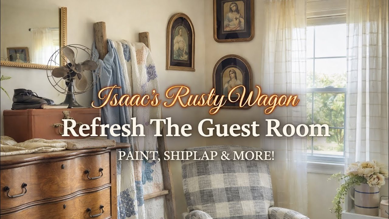 COUNTRY COTTAGE PRIMITIVE Guest Room Refresh ~ BEDROOM HOME TOUR ~ Let's Paint, Shiplap and Decorate