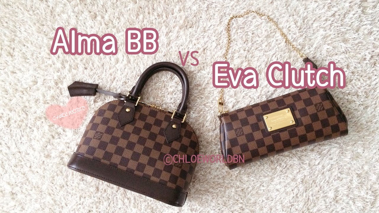 Louis Vuitton Alma BB VS Eva Clutch in Damier Ebene, Comparison