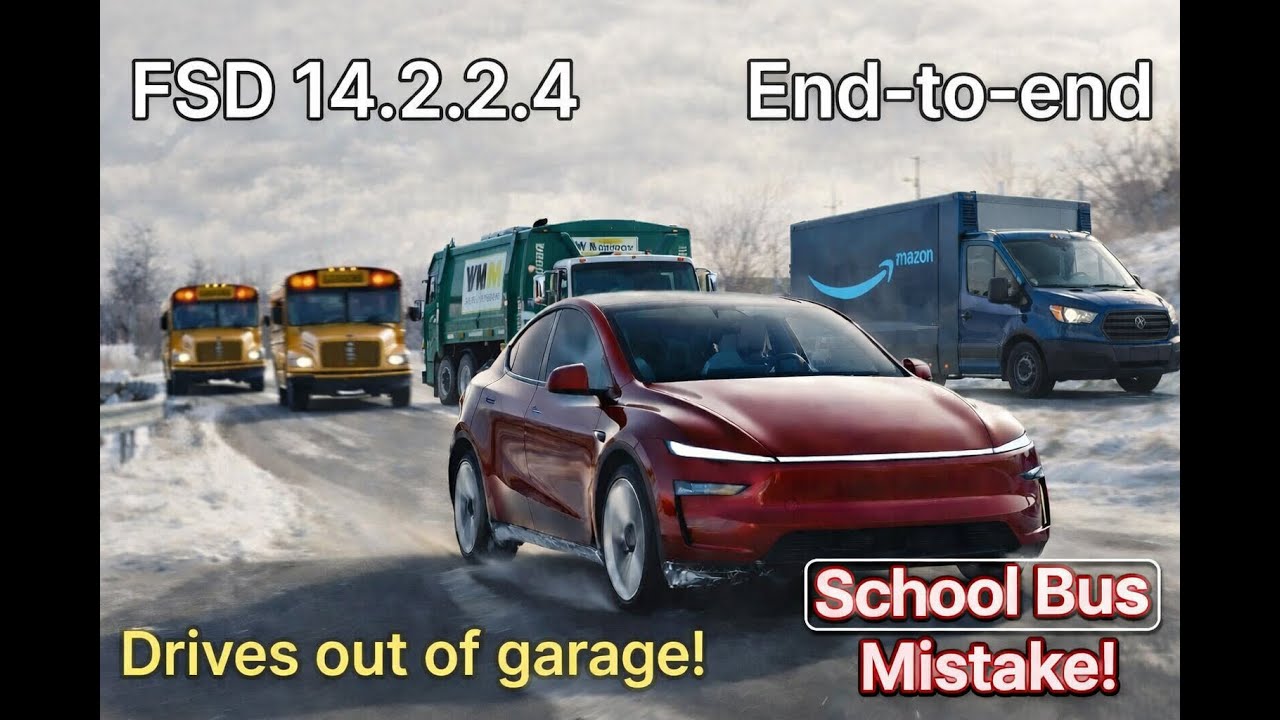 2026 Model Y - End to End FSD 14.2.2.4-  School bus mistake! Drove from garage to the doc appt. 