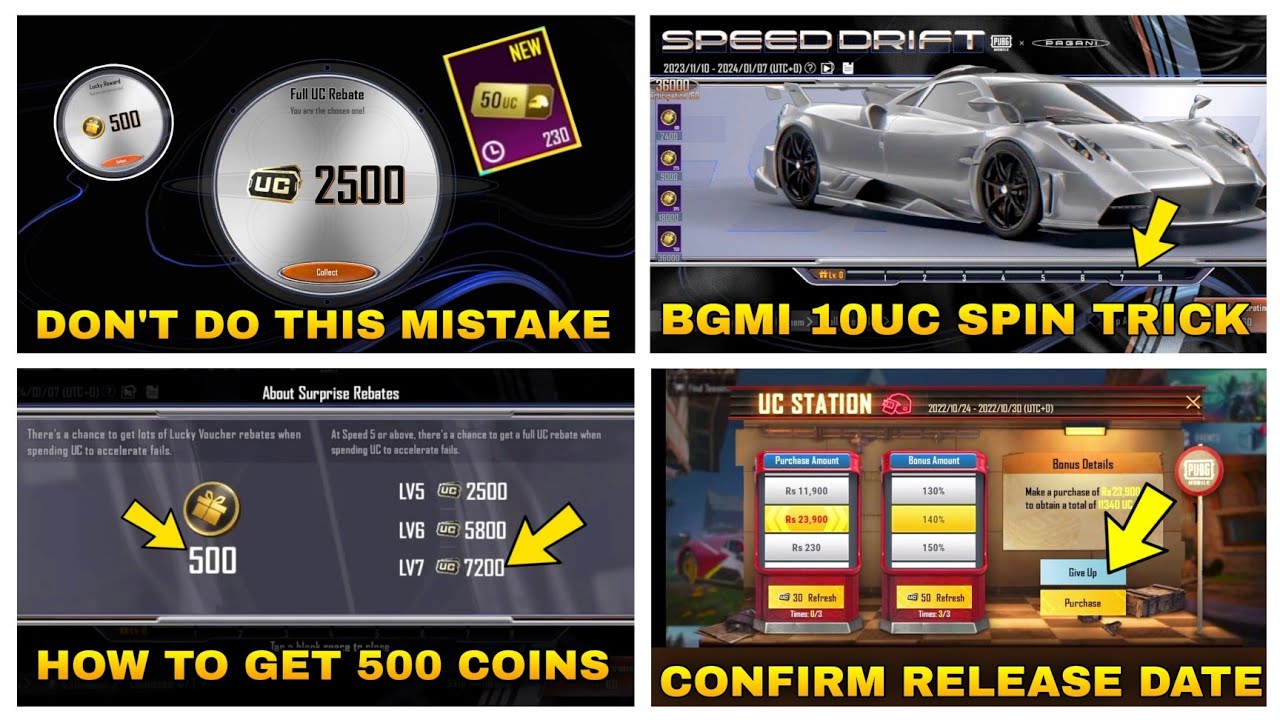 🔴पगानी स्पिन में 500 सिक्के प्राप्त करें / बीजीएमआई पगानी सुपर कार ट्रिक / 50uc वाउचर / यूसी स्टे...