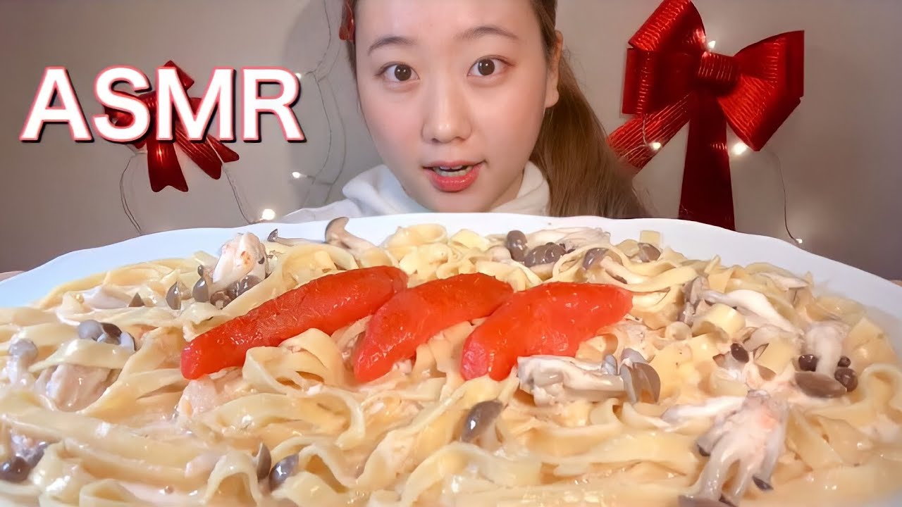 ASMR 明太子クリームパスタ Mentaiko cream pasta 명란젓 크림 파스타【咀嚼音/大食い/Mukbang/Eating Sounds】
