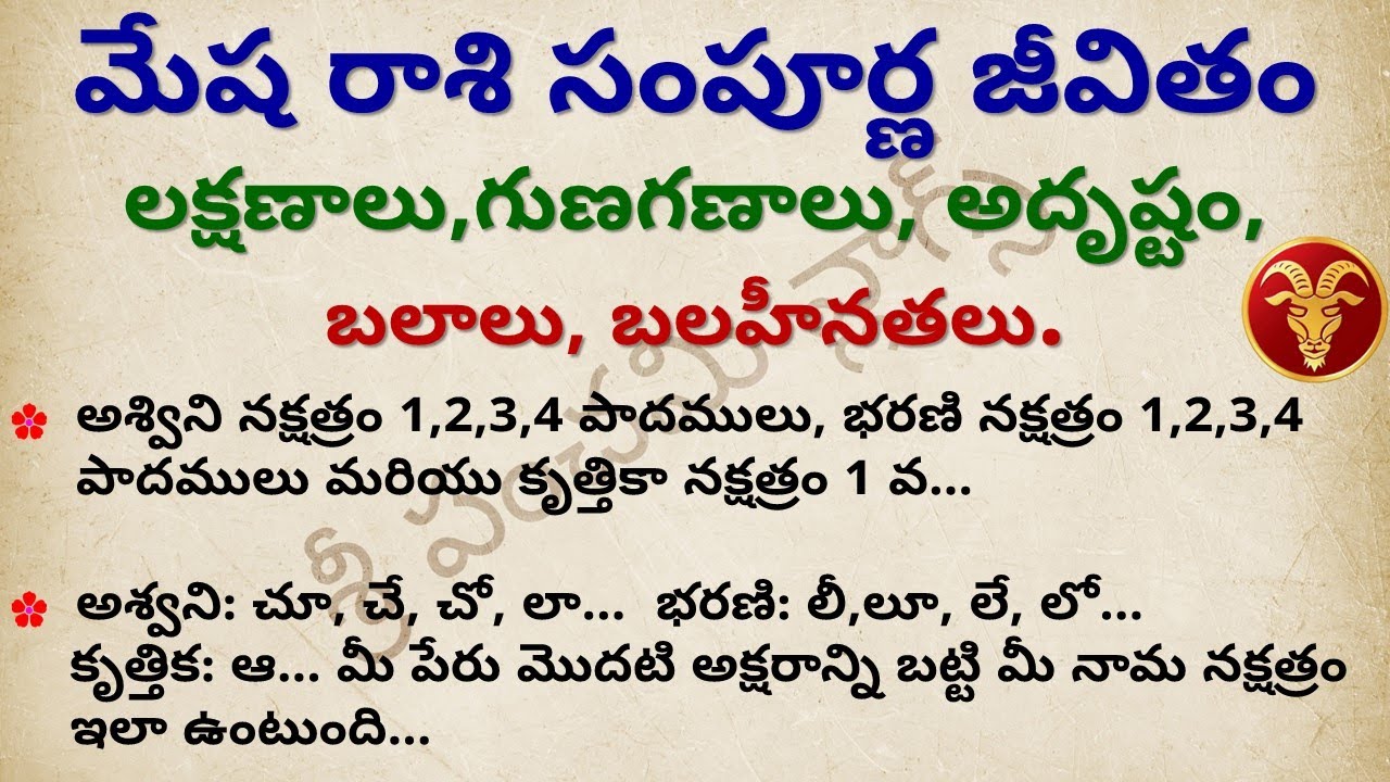 మేష రాశి సంపూర్ణ జీవితం || Aries horoscope || Mesha Rasi 2024 |  Astrology in Telugu
