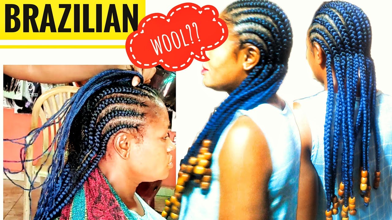 Straight back cornrows with beads || Brazilian wool braids