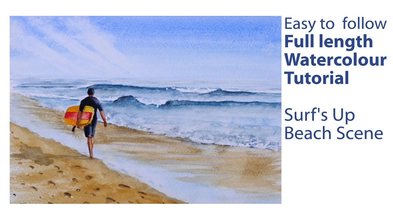 Surf's Up Beach Scene - Full length watercolour demonstration