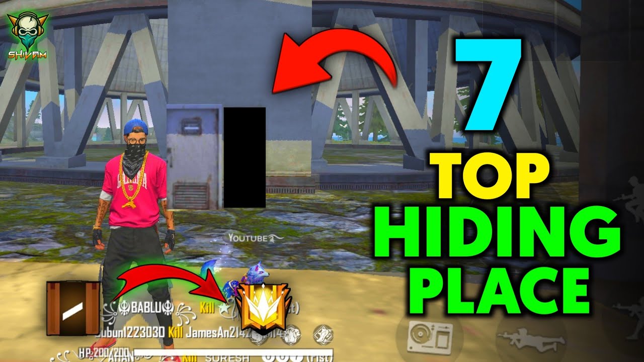 TOP 7 HIDING PLACE IN FREE FIRE | GLOBAL PUSH FAST🔥 | FULLY SAFE NO HACK💥