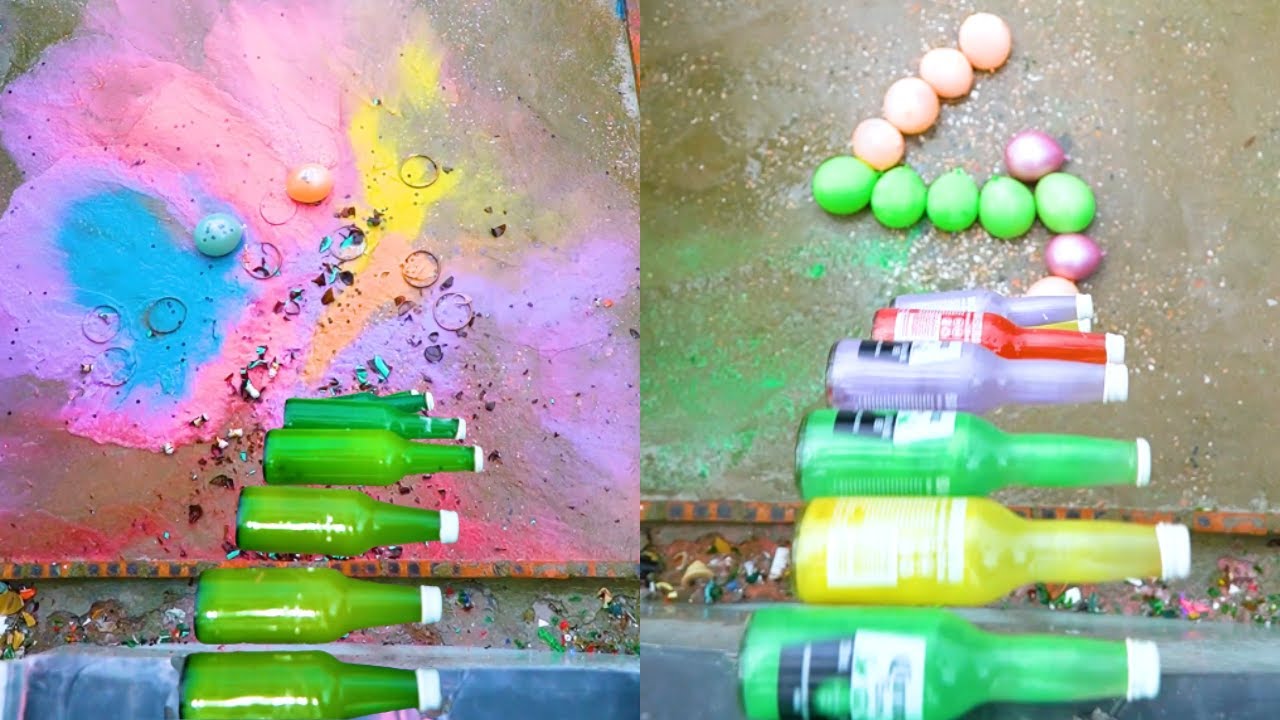 Dropping Water Balloons & Breaking Colorful Glass Bottles ASMR 🎈💦⚠️🔥