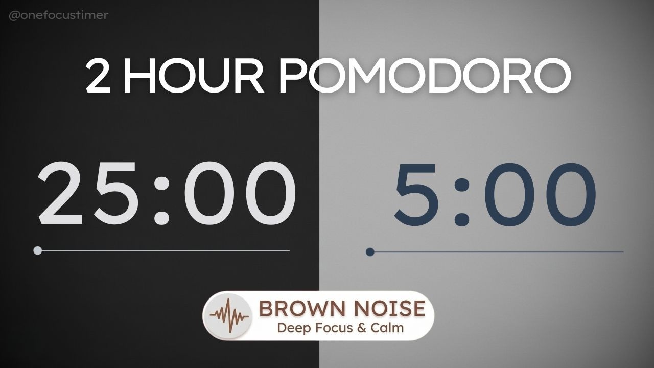 Brown Noise Pomodoro Timer 25/5 (2 Hour) | ADHD Study Focus | Dark Gray Minimal