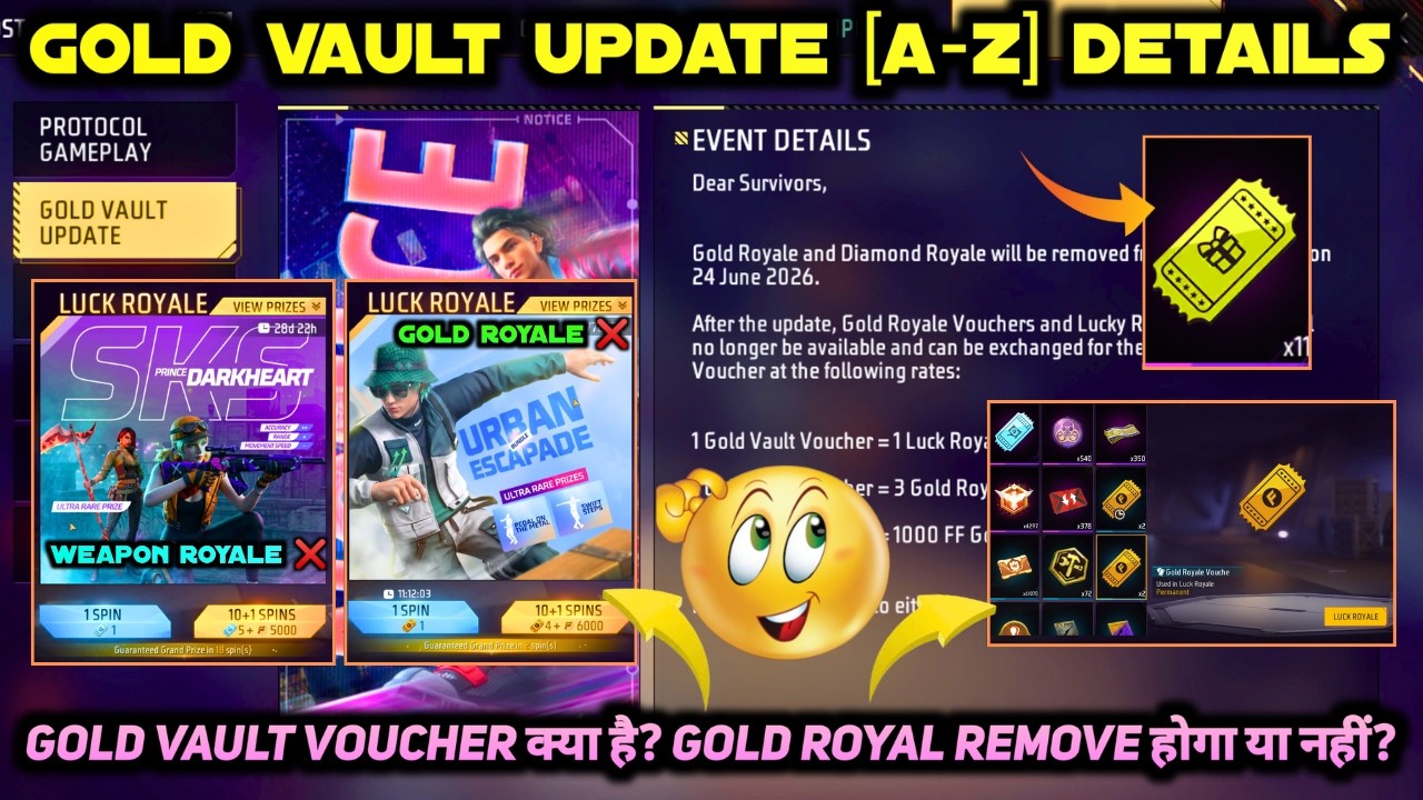 GOLD VAULT UPDATE KYA HAI | GOLD VAULT VOUCHER KAISE MILEGA | FREE FIRE GOLD ROYALE REMOVE HOGA KYA?