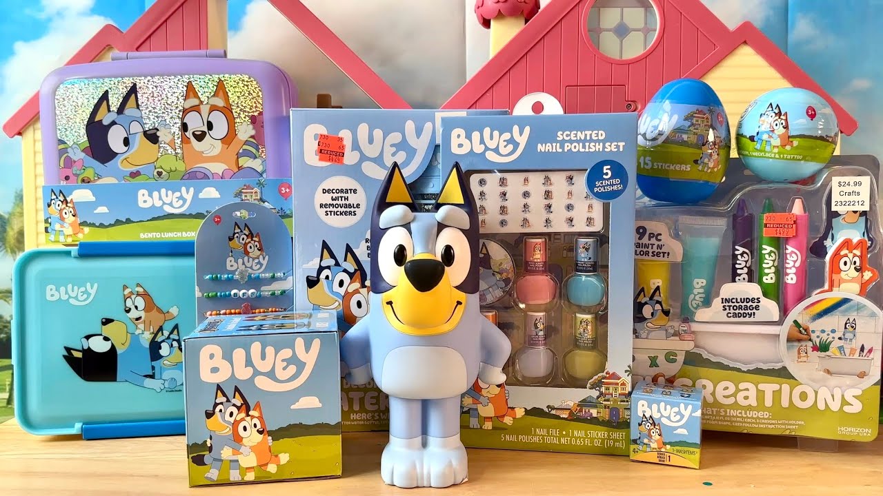 Asmr unboxing Bluey toys BENTO lunchbox new Bluey SOOO SQUISHY bathtub set Disney Junior no talking