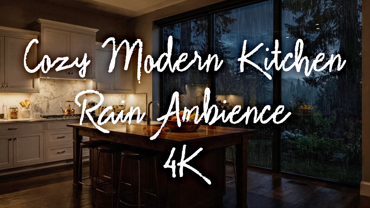 Cozy Modern Kitchen Rain Ambience 🌧️ Gentle Rain while making Tea | 1 Hour 4K