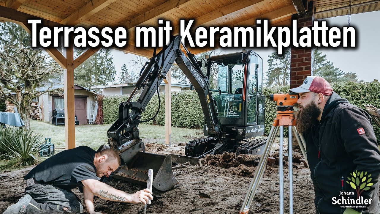 Terrassenbau mit Keramikplatten & Palisaden