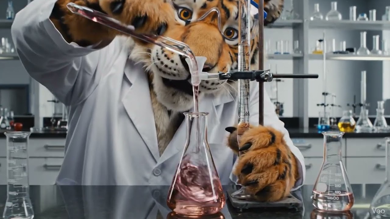 Tiger Titrates in Chemistry Lab #ai #animals #animation #animalshorts