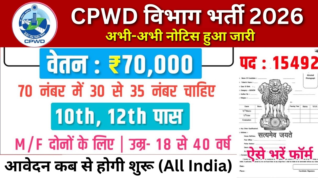 CPWD विभाग भर्ती, Salary- 70000 | Government Job Vacancy 2026 | Govt Job Vacancy 2026