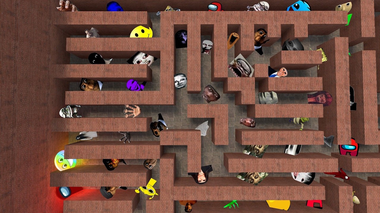 Among Obunga Cockroach Nico's Us & Too Much Yoshie In Maze Nextbot's Gmod Fun
