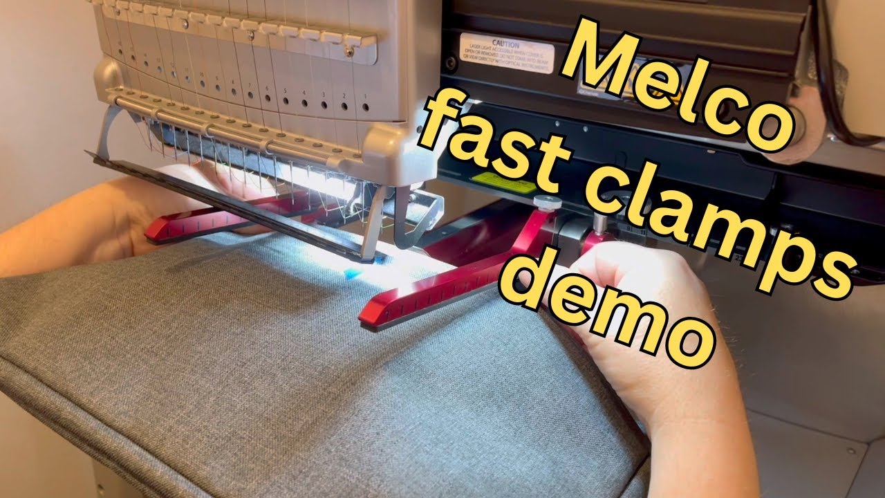 Melco fast clamps embroidery demo on laptop bag