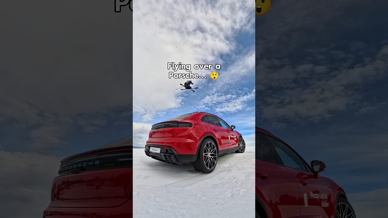 🍿 Skier jumps over Porsche @wintersportsfestival8407 @RedBullSnow#ski #skiing #snowboarding