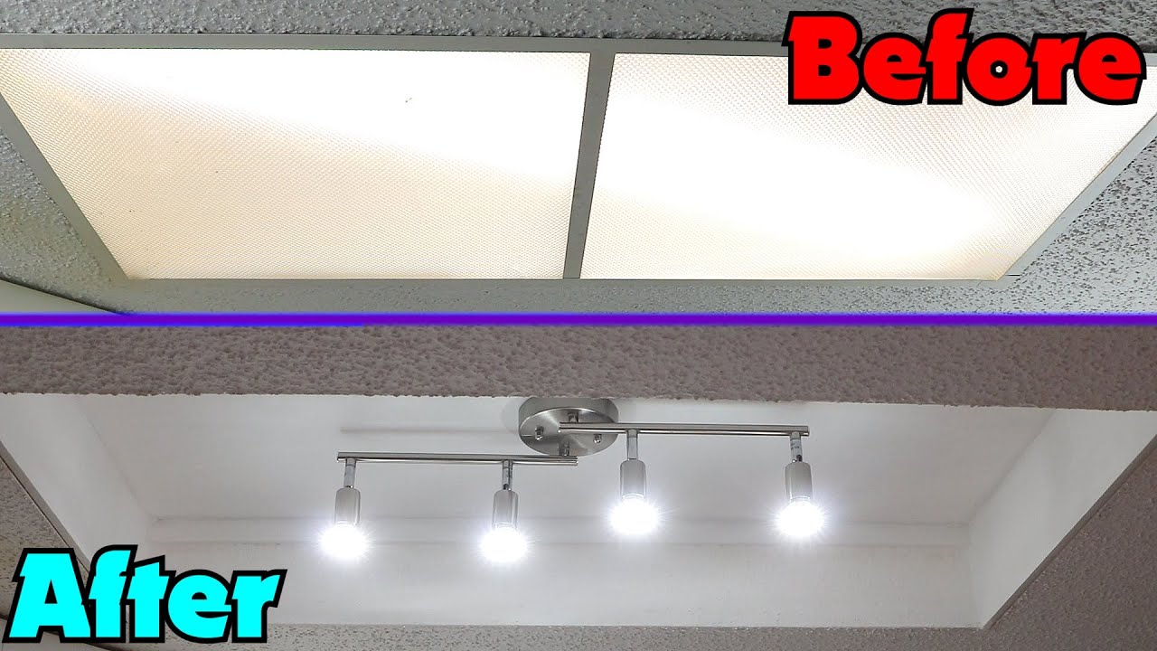 Kitchen Florescent Light Box Makeover with Track Lighting on a BUDGET