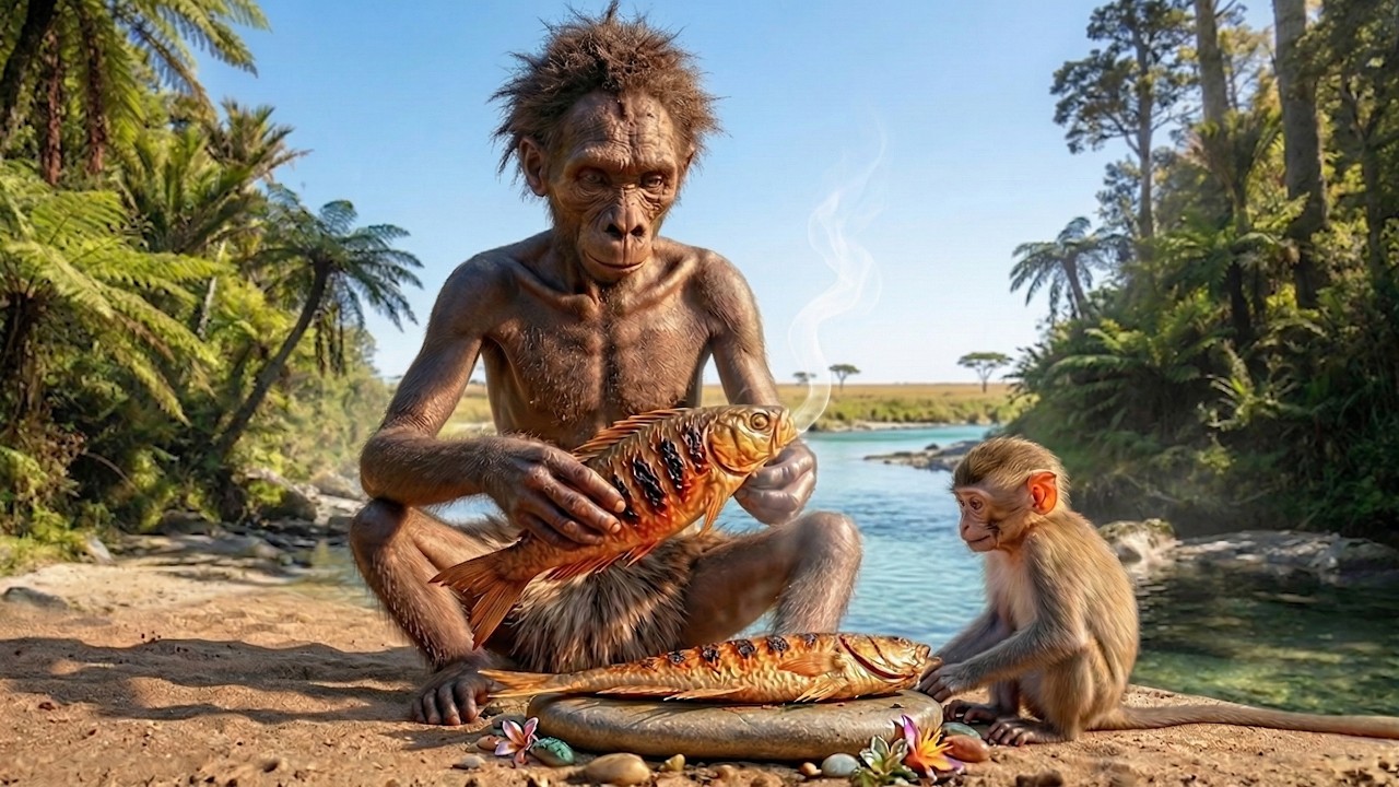 Prehistoric Survival Experiment | Hominid Bonds with Monkey &mdash; Deadly River Encounter Begins
