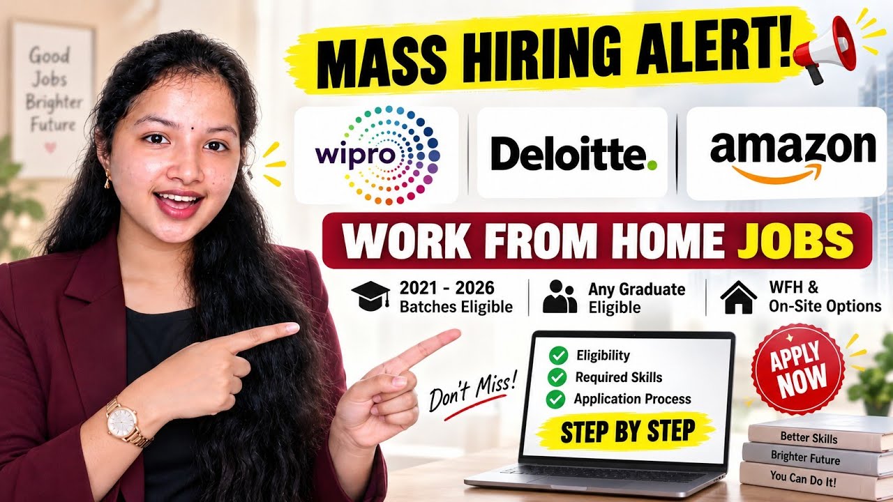🚨 Wipro, Deloitte & Amazon Hiring Freshers 2026 🔥 | Work From Home Jobs 🏠 | Any Graduate Eligible