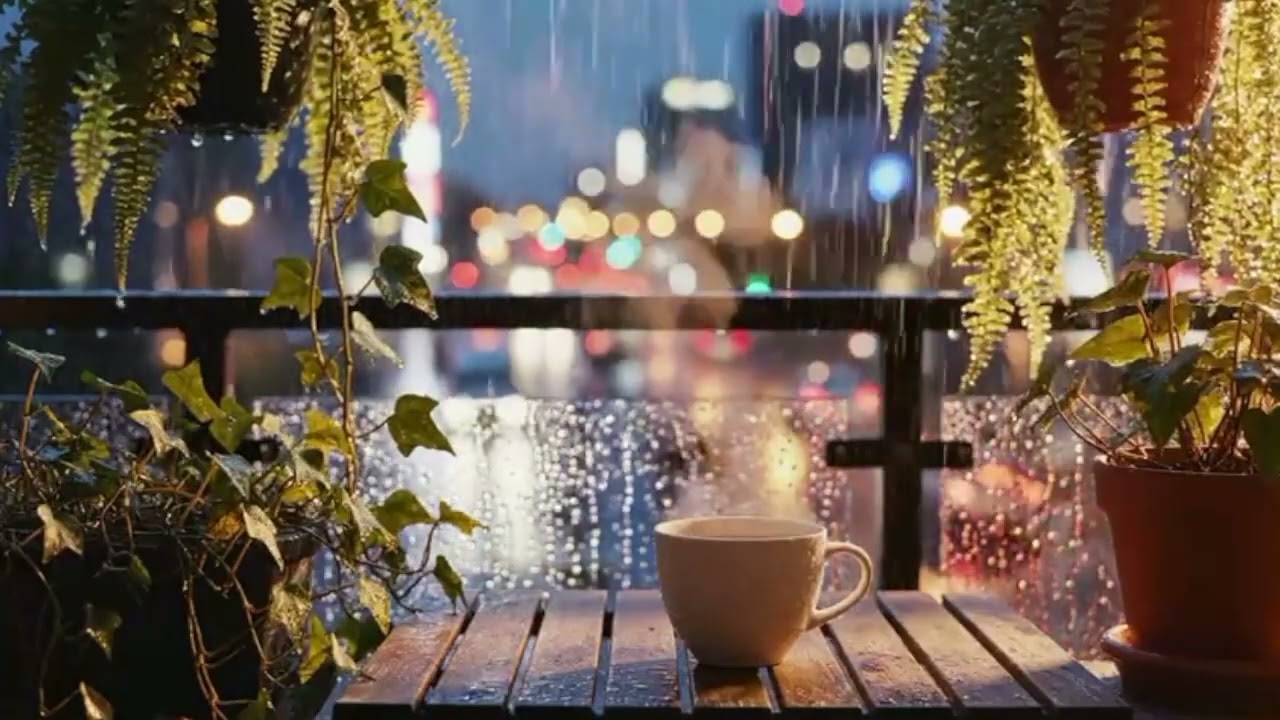Soft Night Rain on a Cozy Balcony for Deep Sleep