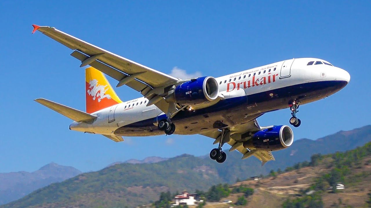 (4K) Planes Maneuver through Himalayan Mountains to Land - Plane Spotting at Paro airport 
