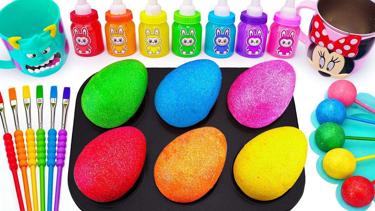 Oddly Satisfying Video 🌈 How To Make 6 Glitter Eggs From Candy Lollipop Labubu Paint Color ASMR