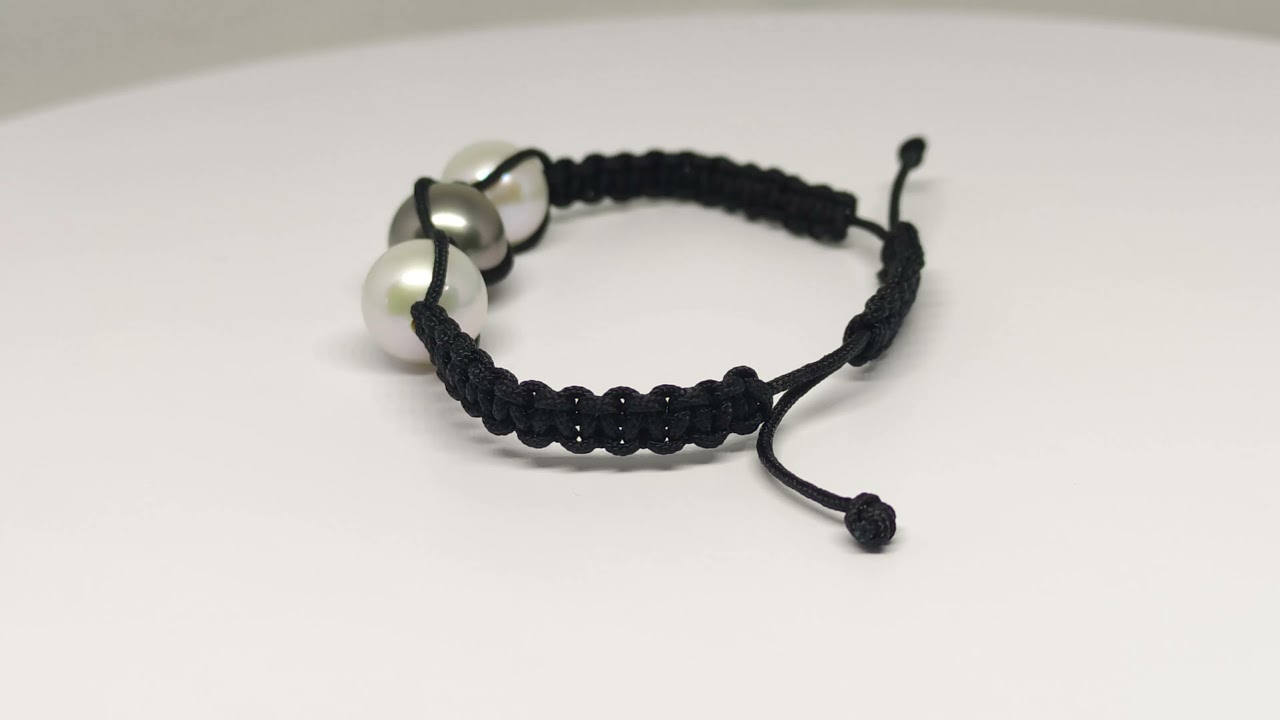 Bracelet shamballa noir Moea Perles perles de tahiti ronde et 2 australie  10-11mm ronde AAA