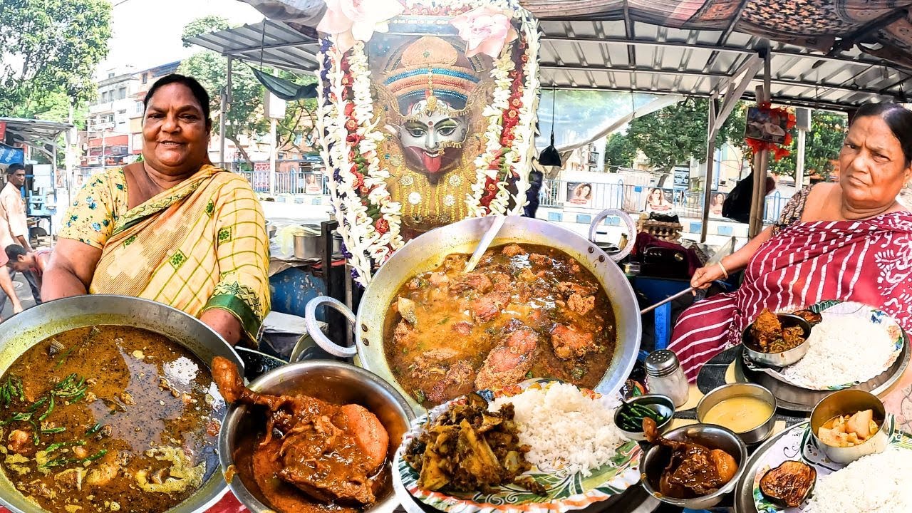 Roadside Street Food 😋 Mangso Bhat (Rice with Fish Mutton Thali) Masir Pice Hotel Kolkata