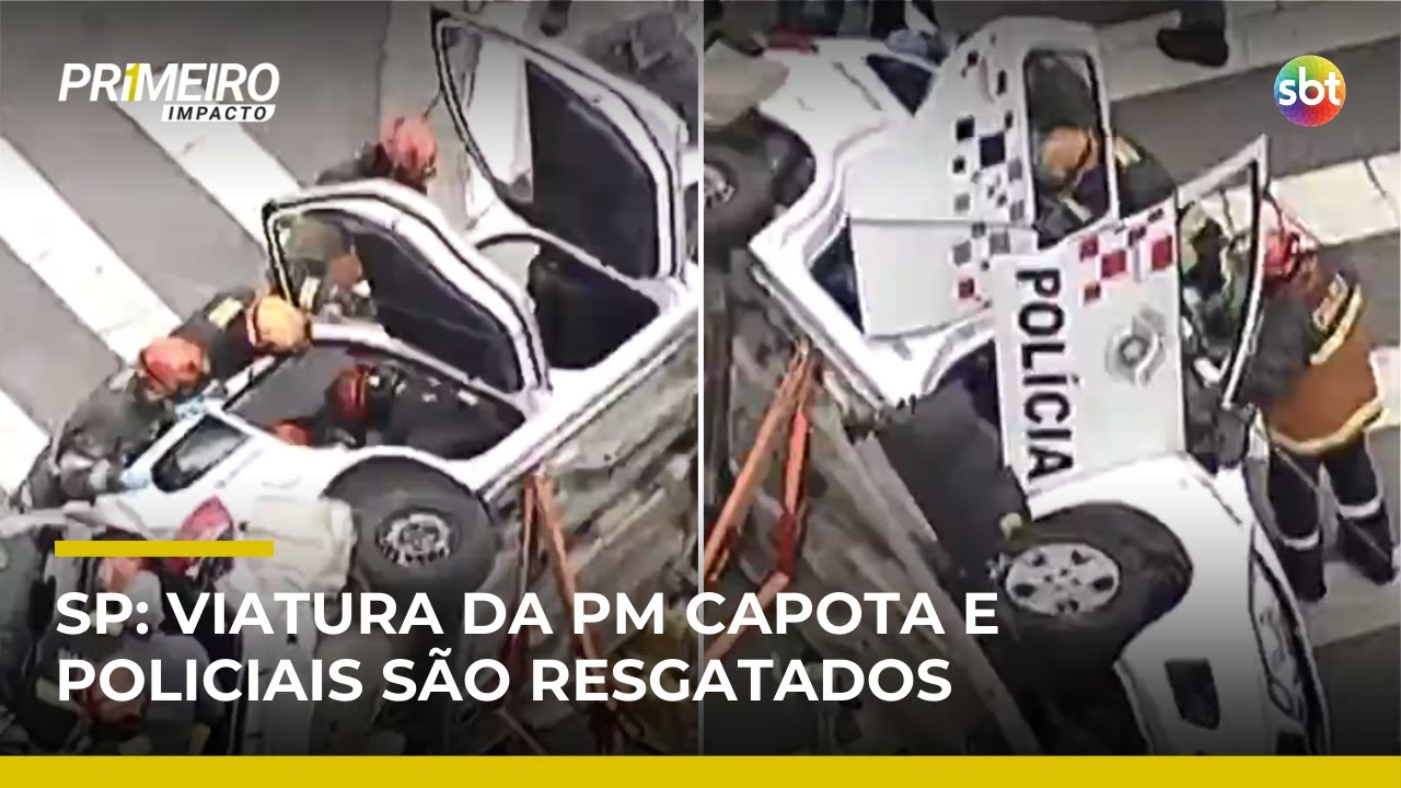 Viatura da PM capota durante persegui&ccedil;&atilde;o e deixa dois policiais feridos em SP | #PrimeiroImpacto