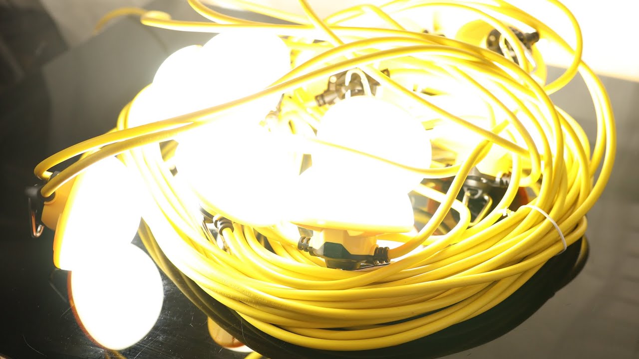 JC-LGL 100FT Construction String Light 130W 16000Lm, 5000K Industrial Grade LED String Work lights