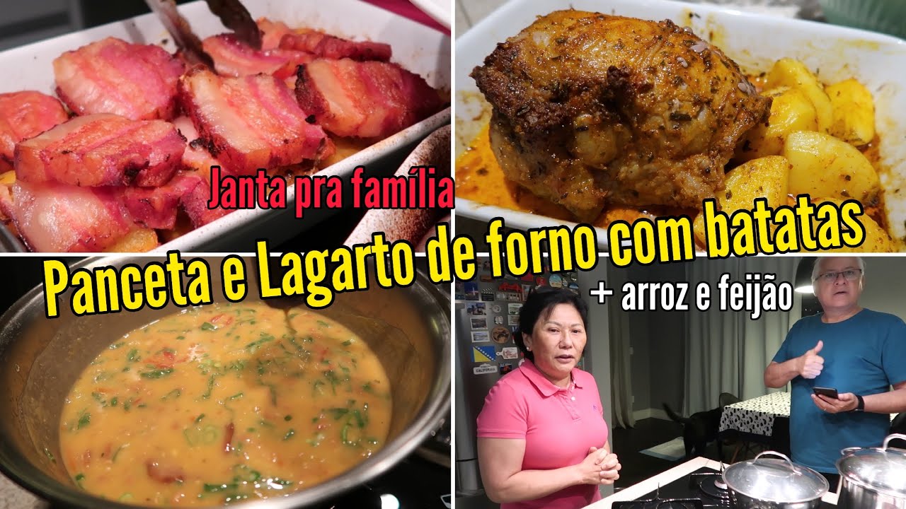 Para a família: Panceta e lagarto de forno com batatas + arroz e feijão